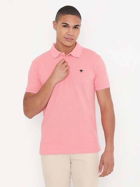 frenchie light peach regular fit cotton polo t-shirt