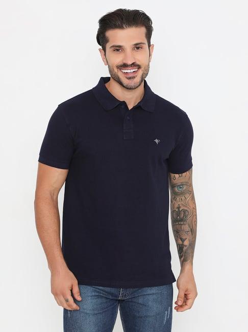 frenchie navy regular fit cotton polo t-shirt