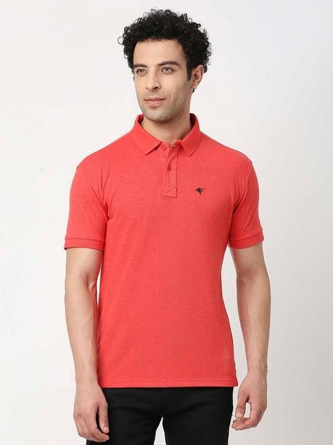 frenchie peach melange regular fit cotton polo t-shirt