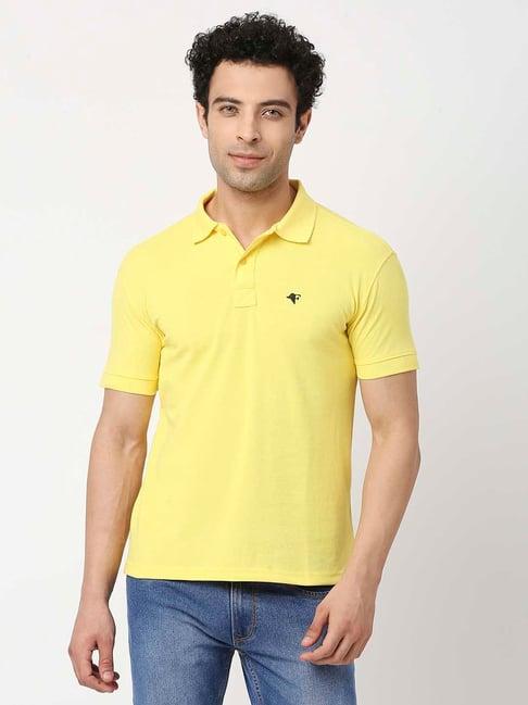 frenchie yellow regular fit cotton polo t-shirt