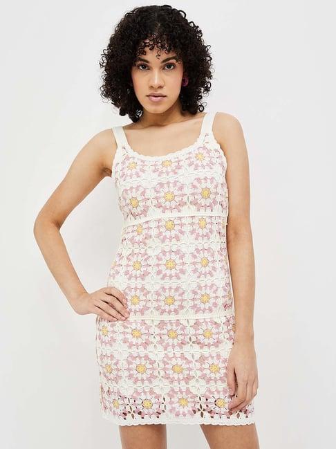 ginger by lifestyle off-white cotton embroidered bodycon dress