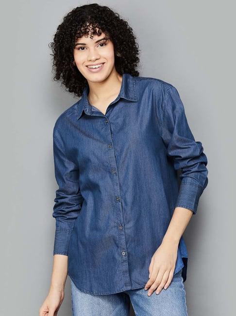 fame forever by lifestyle blue cotton shirt