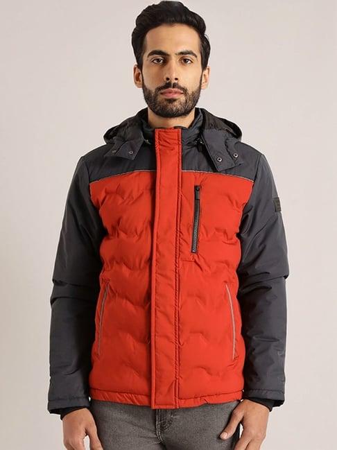 indian terrain rust regular fit colour block quilted jacket