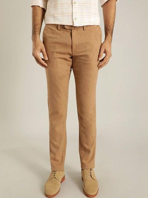 indian terrain tan slim fit texture trousers