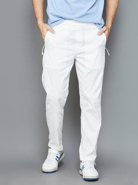 bossini white slim fit flat front trousers