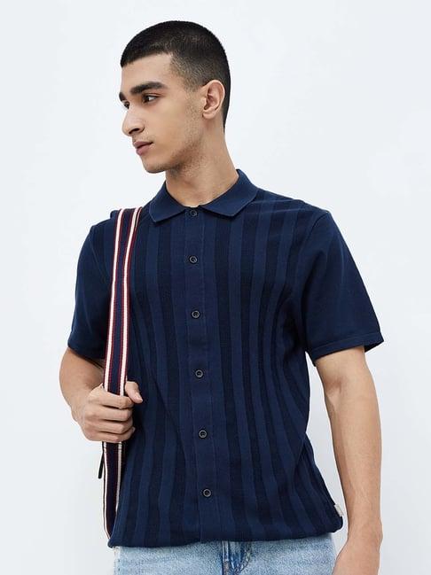 forca by lifestyle navy regular fit striped shirt