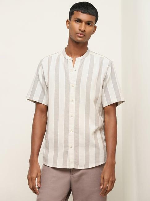 eta by westside taupe striped resort-fit cotton shirt