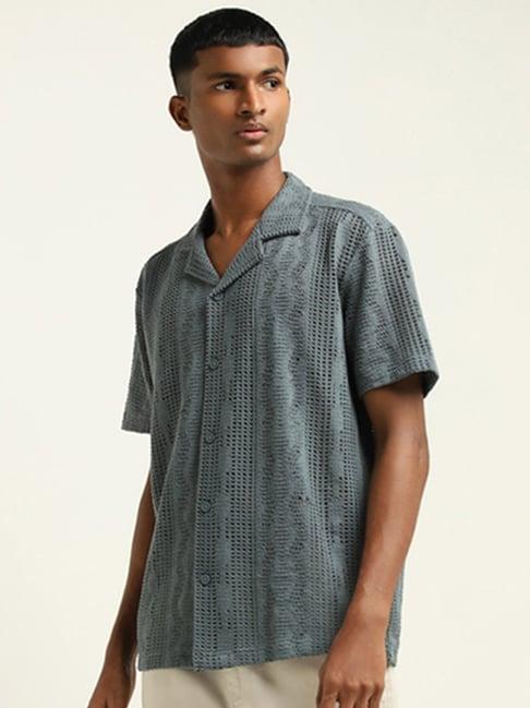 nuon by westside teal knitted relaxed-fit shirt