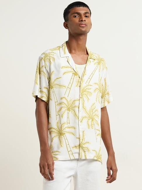 nuon by westside yellow botanical design relaxed-fit shirt