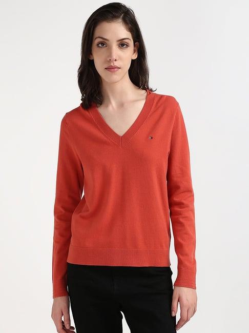 tommy hilfiger red cotton regular fit pullover