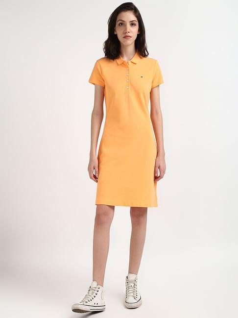 tommy hilfiger orange cotton slim fit t shirt dress