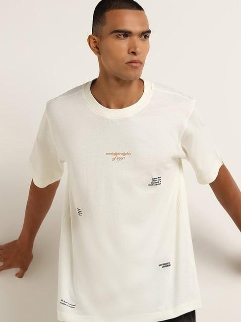 nuon by westside off-white printed regular-fit cotton t-shirt