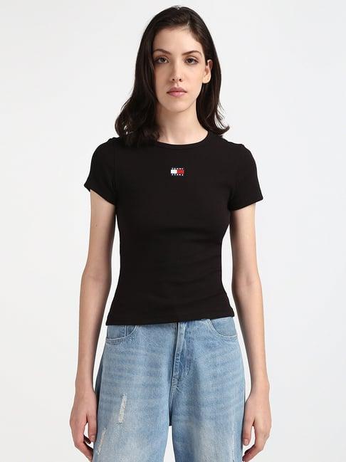 tommy hilfiger black cotton logo t-shirt