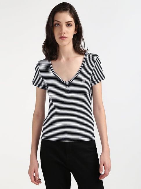 tommy hilfiger navy & white cotton striped top