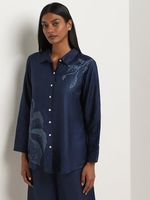 zuba by westside indigo flower design straight tunic