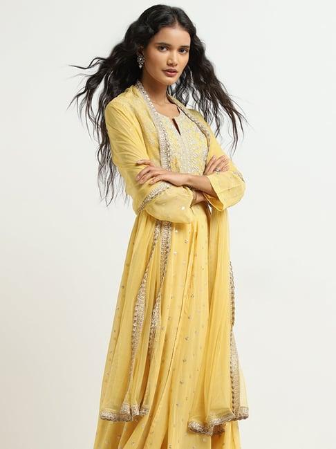 vark by westside yellow embellished kurta, skirt and dupatta set