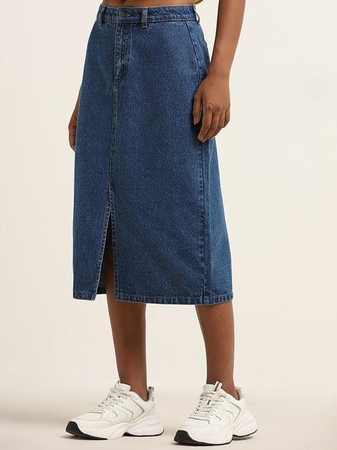 nuon by westside dark blue high-rise denim skirt