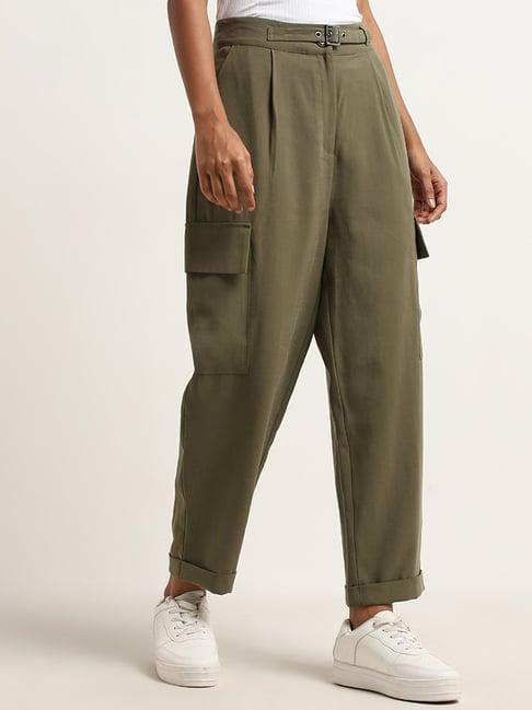 lov by westside olive cargo-style mid-rise pants