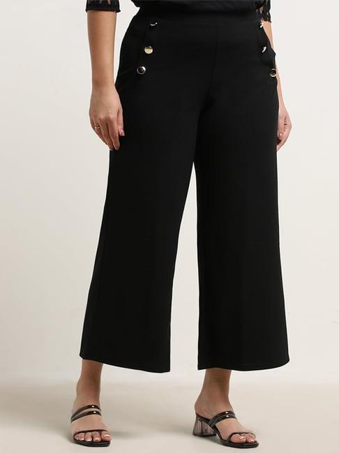 gia by westside black solid high-rise trousers