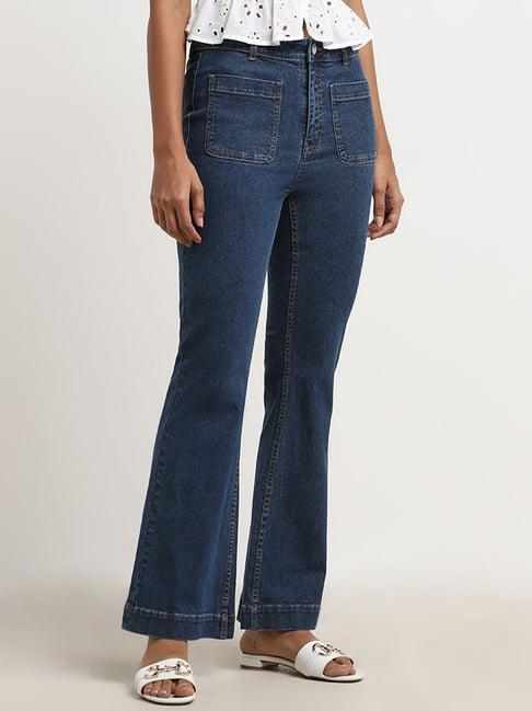 lov by westside dark blue straight-fit mid-rise jeans