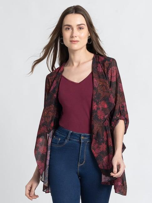 shaye wine & black floral print shrug