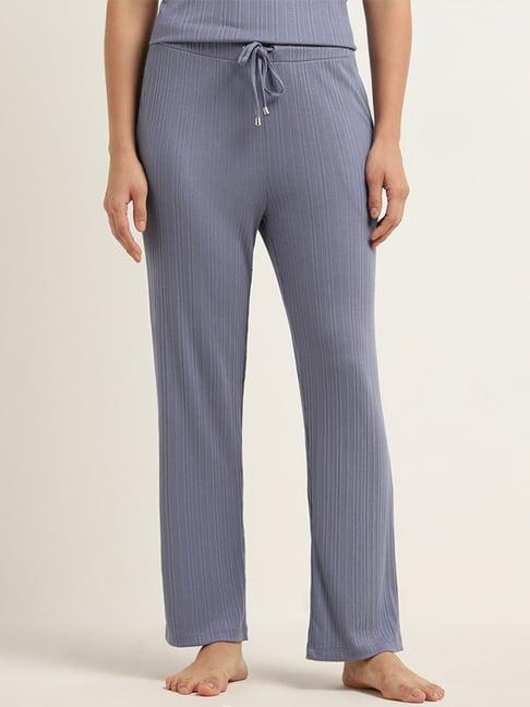 wunderlove by westside blue ribbed textured high-rise pants