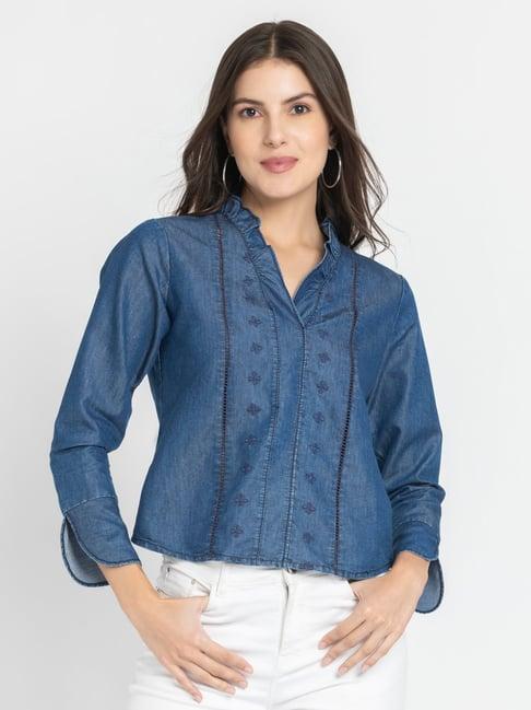 shaye blue cotton embroidered top