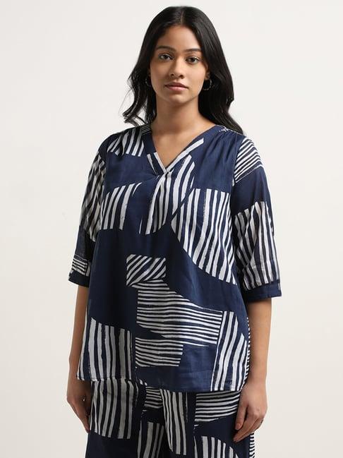 gia by westside navy abstract print cotton blouse