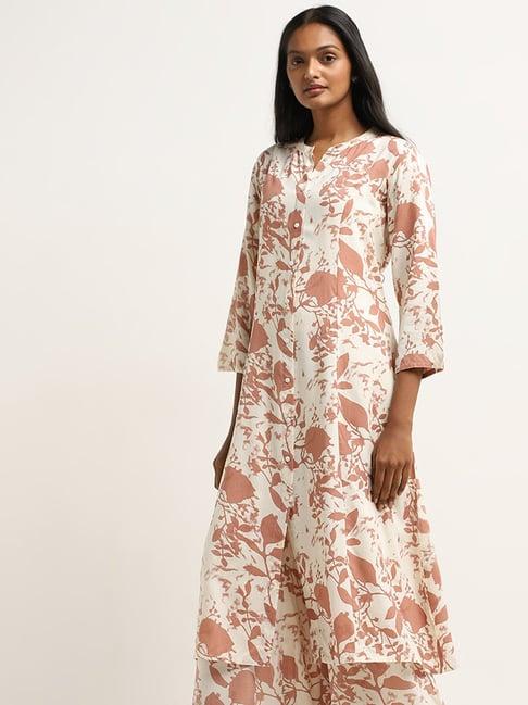 utsa by westside light brown floral printed a-line kurta