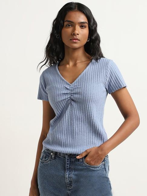 lov by westside blue ribbed textured top