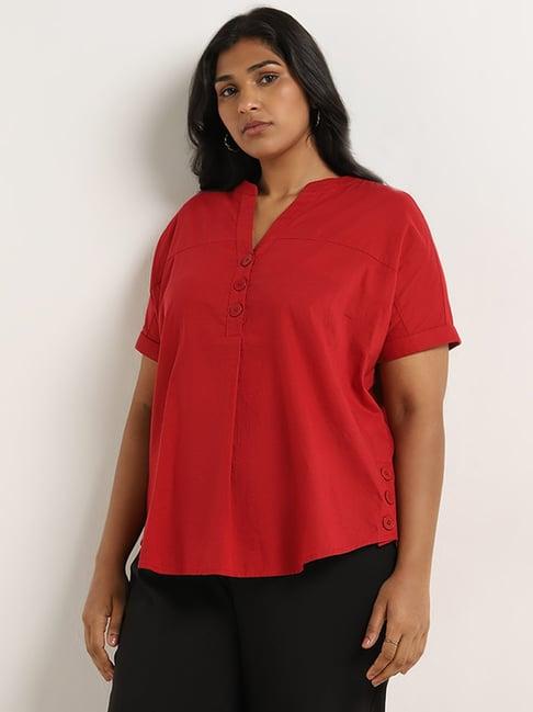 gia by westside red solid cotton top