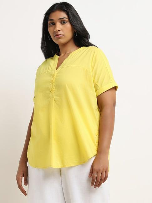 gia by westside yellow solid cotton top