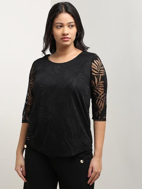 gia by westside black leaf design top