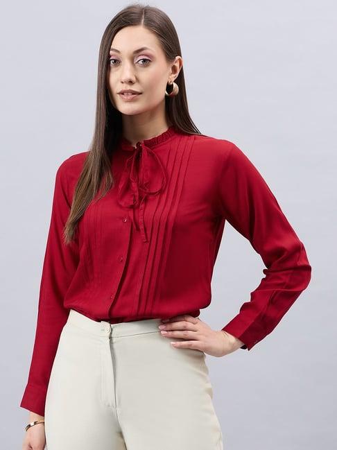 style quotient maroon rayon regular fit shirt