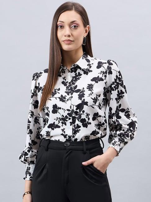 style quotient white & black printed shirt