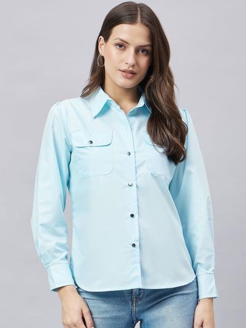 style quotient sky blue regular fit shirt