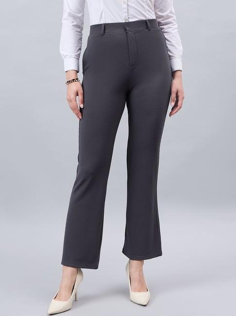 style quotient grey polyester flared fit trousers