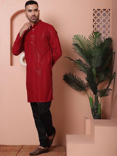 jompers maroon ragular fit embroidered kurta bottom set