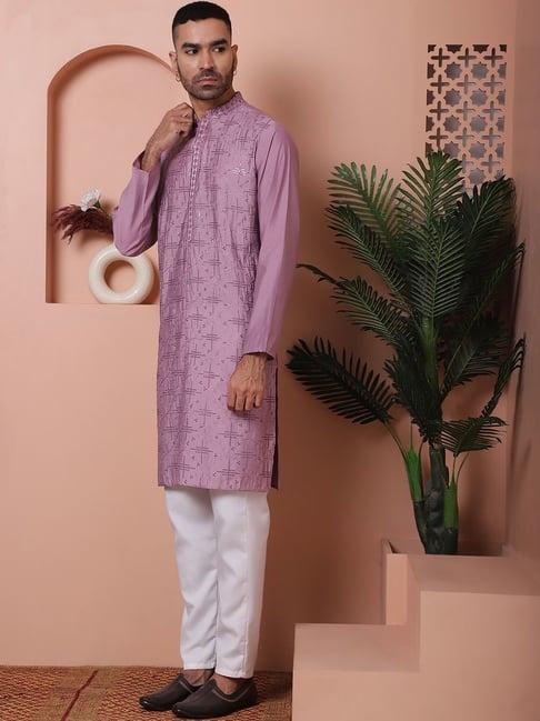 jompers purple ragular fit embroidered kurta bottom set