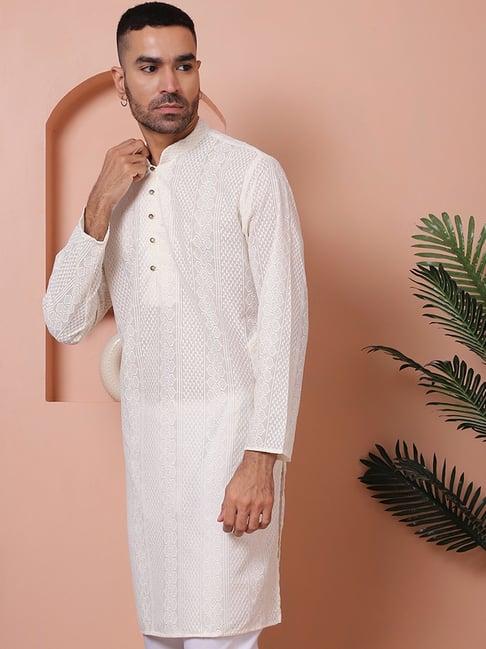 jompers cream ragular fit embroidered kurta