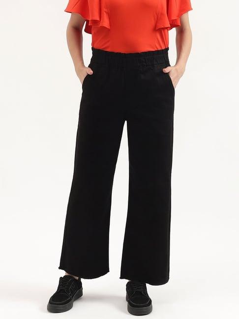 united colors of benetton black regular fit high rise trousers