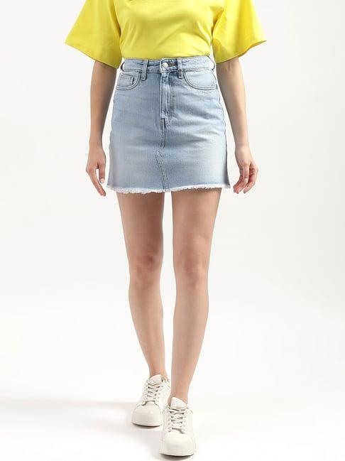 united colors of benetton light blue denim mini skirt