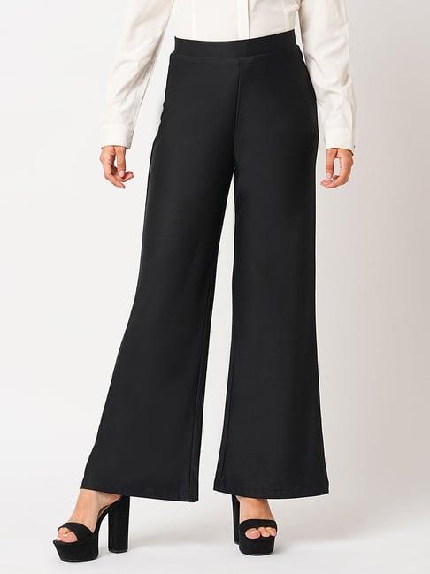 globus black regular fit high rise trousers