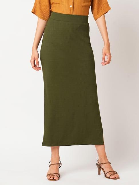 globus olive self design midi skirt