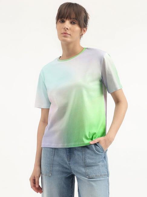 united colors of benetton green cotton tie-dye t-shirt