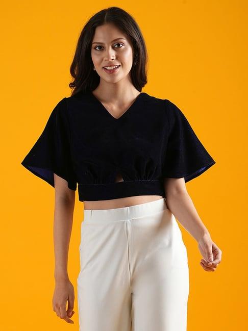 globus navy regular fit crop top