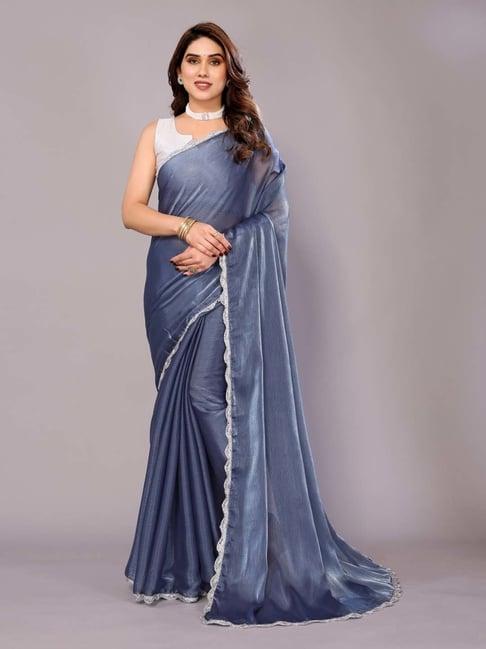 fabmora bluish grey plain saree with blouse