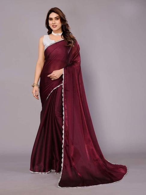 fabmora maroon plain saree with blouse