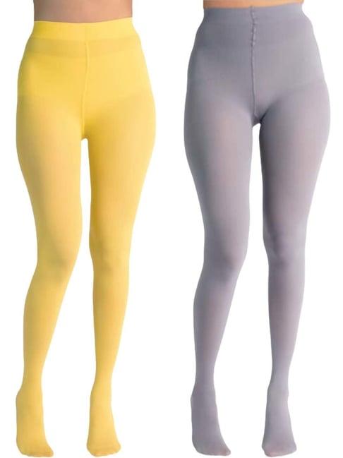 secrets by zerokaata yellow & grey plain pantyhose stockings - pack of 2