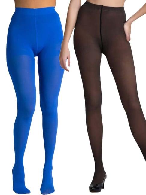 secrets by zerokaata blue & black plain pantyhose stockings - pack of 2